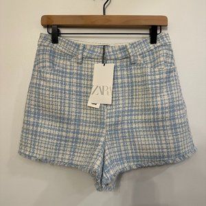 NWT Zara Blue and White Tweed Shorts